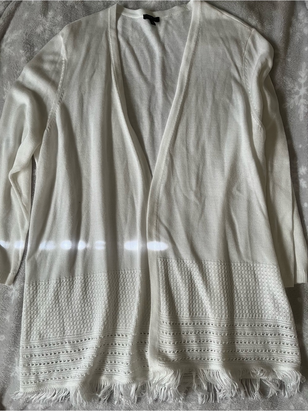 Talbots Cream Open-Front Fringe Hem Cardigan